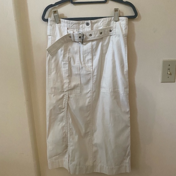 3.1 PHILLIP LIM OFF WHITE BELTED CARGO POPLIN MIDI SKIRT 100% COTTON - Picture 5 of 12